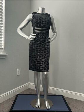 Enfocus Studio Black Mesh Yoke Sheath Dress